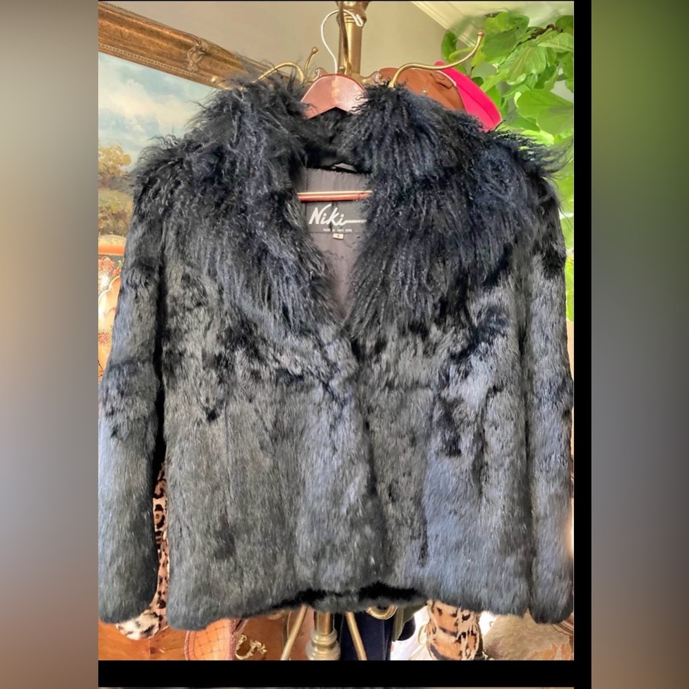 Elegant Vintage Black Rabbit Fur & Mohair Jacket